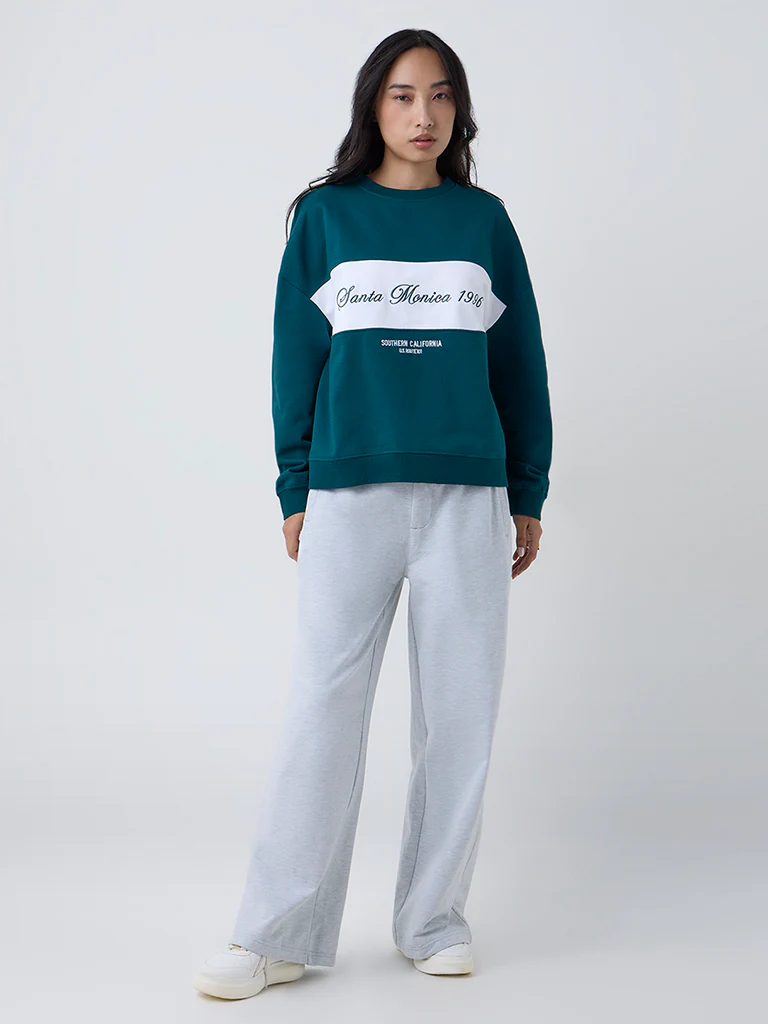 LOV Teal Typographic Cotton Sweatshirt - Image 2