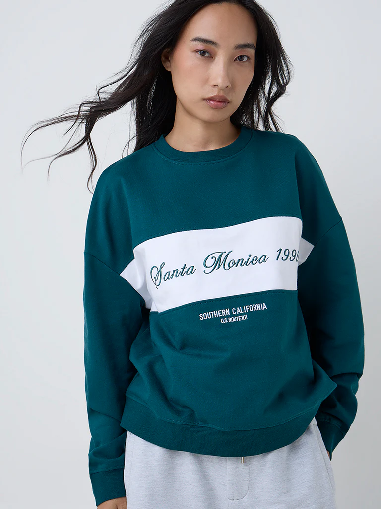 LOV Teal Typographic Cotton Sweatshirt - Image 3