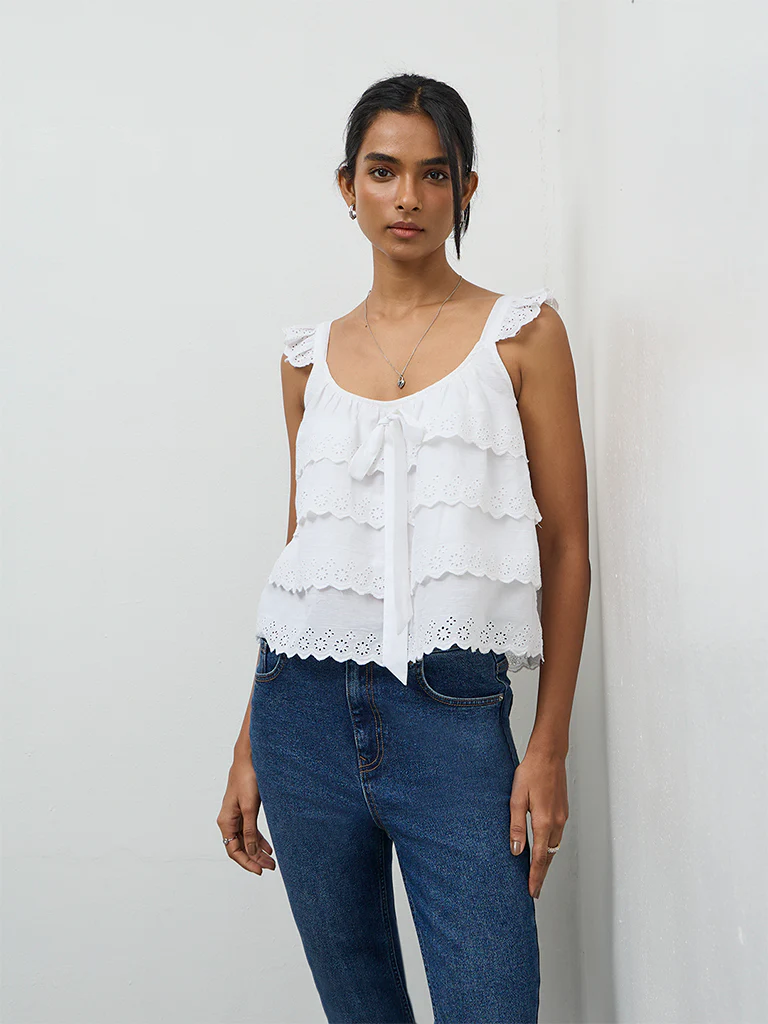 LOV White Broderie Anglaise Top - Image 2