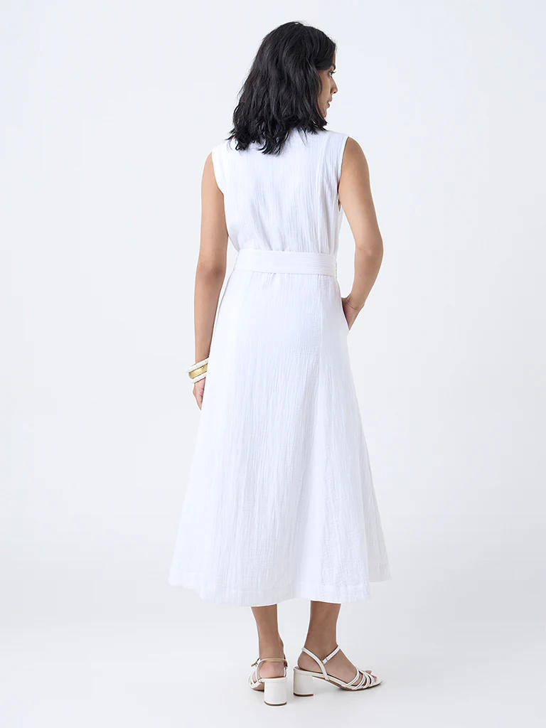 LOV White Crinkle-Textured Cotton Shirt Dress - Image 4