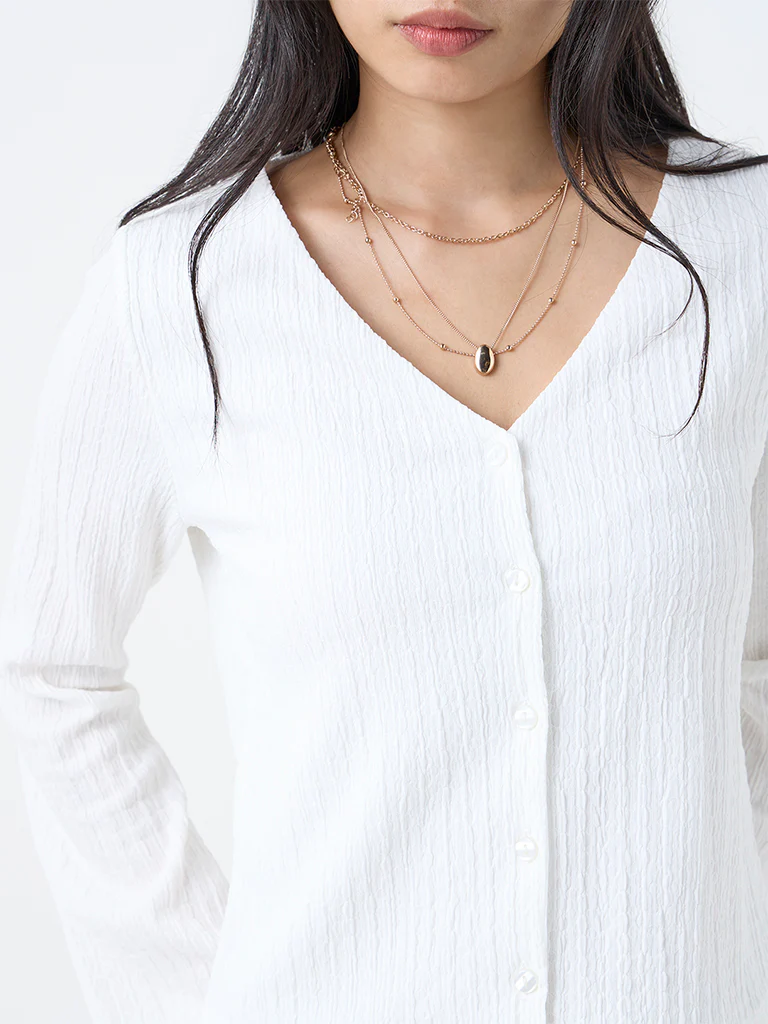 LOV White Crinkle-Textured Top - Image 3