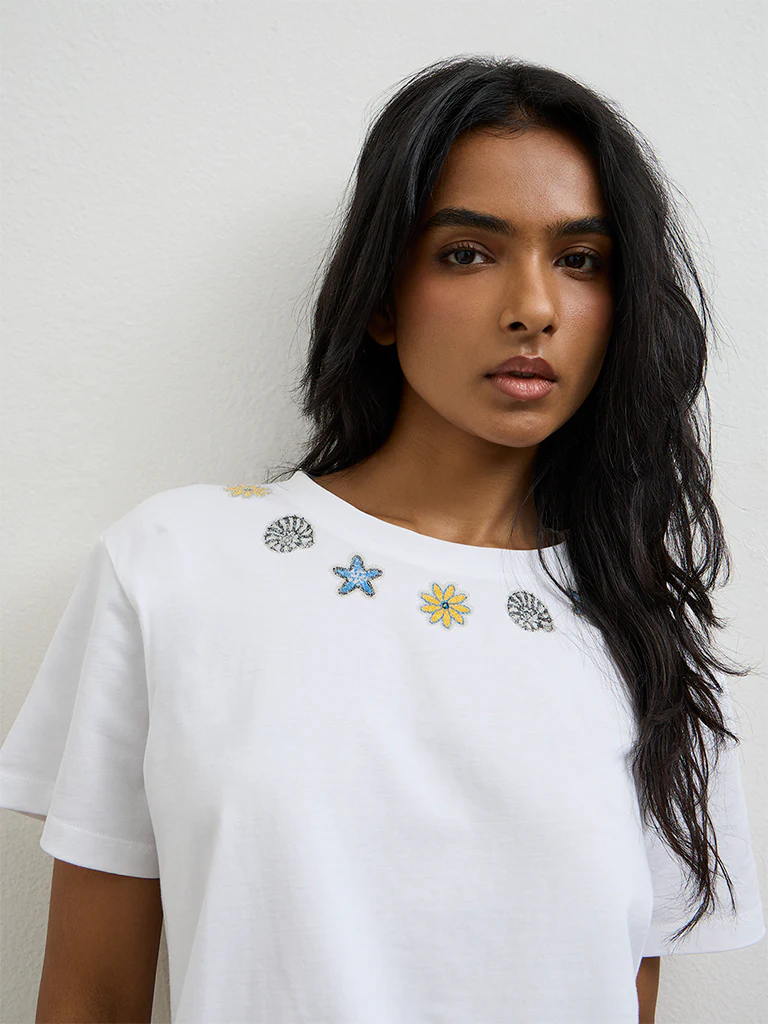 LOV White Embellished Cotton T-Shirt - Image 3