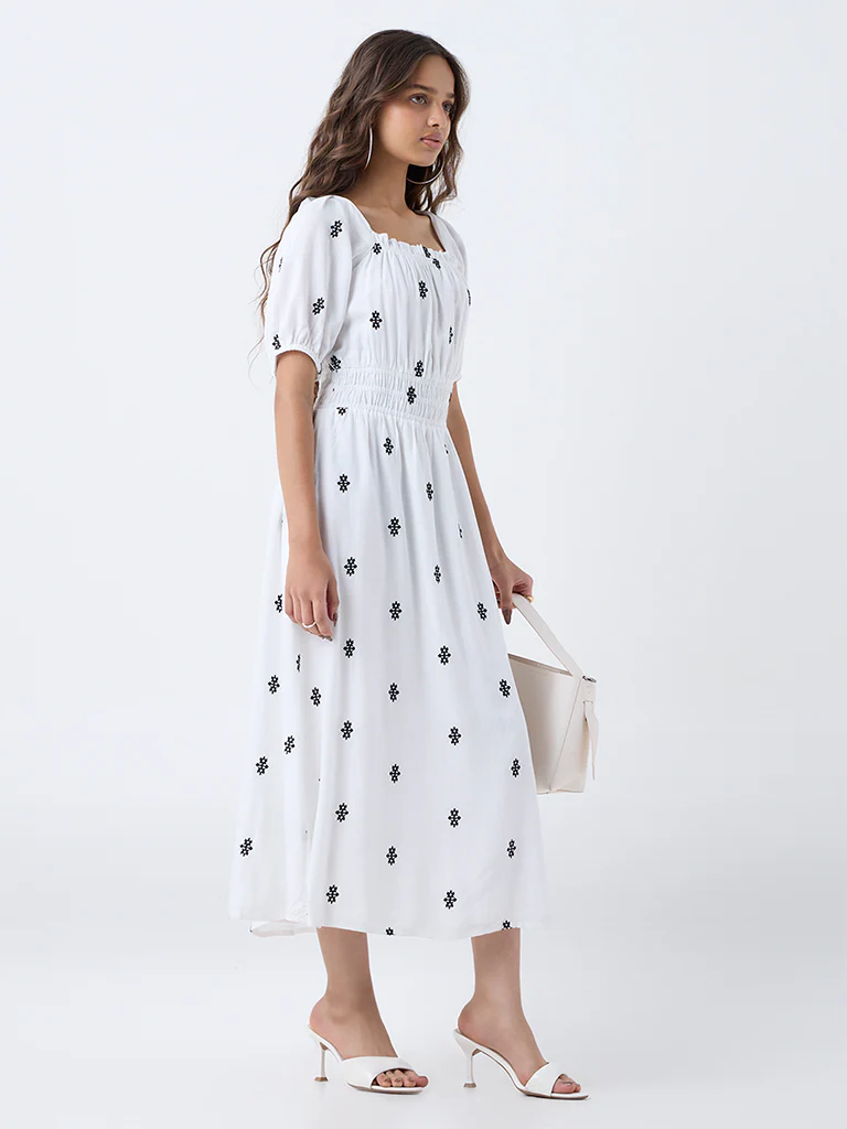 LOV White Embroidered A-Line Dress - Image 2