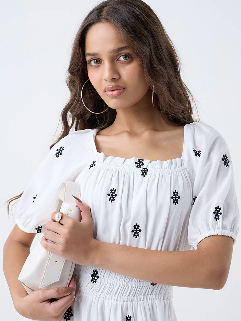 LOV White Embroidered A-Line Dress - Image 3