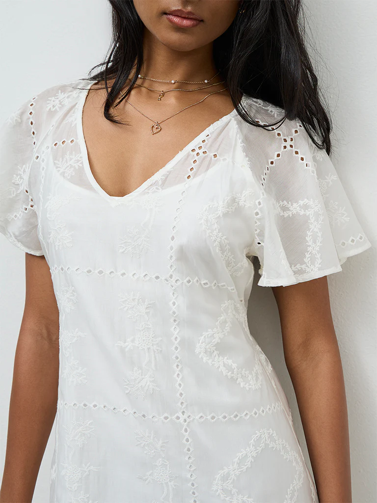 LOV White Embroidered A-Line Dress - Image 3