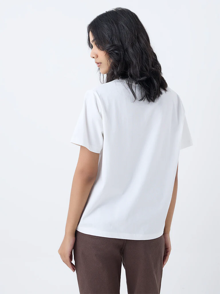 LOV White Floral Design Cotton T-Shirt - Image 4