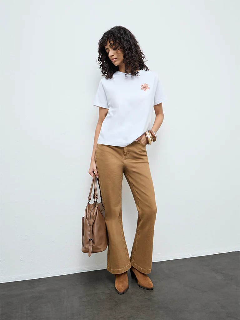 LOV White Floral Embellished Cotton T-Shirt