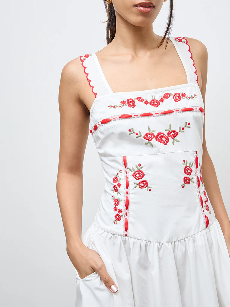 LOV White Floral Embroidered Cotton A-Line Dress - Image 3