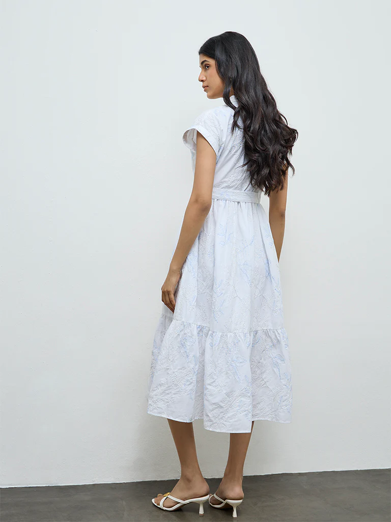 LOV White Floral Embroidered Cotton Shirt Dress with Belt - Image 4