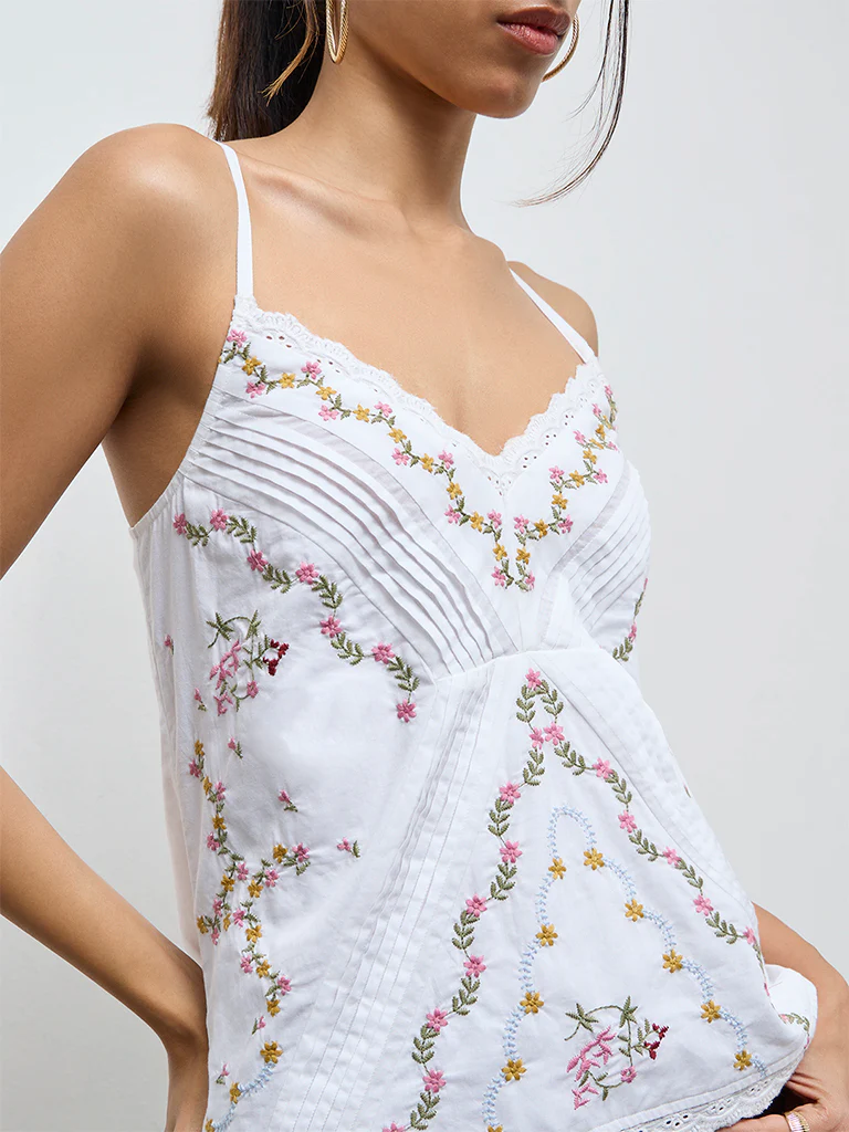 LOV White Floral Embroidered Cotton Top - Image 3