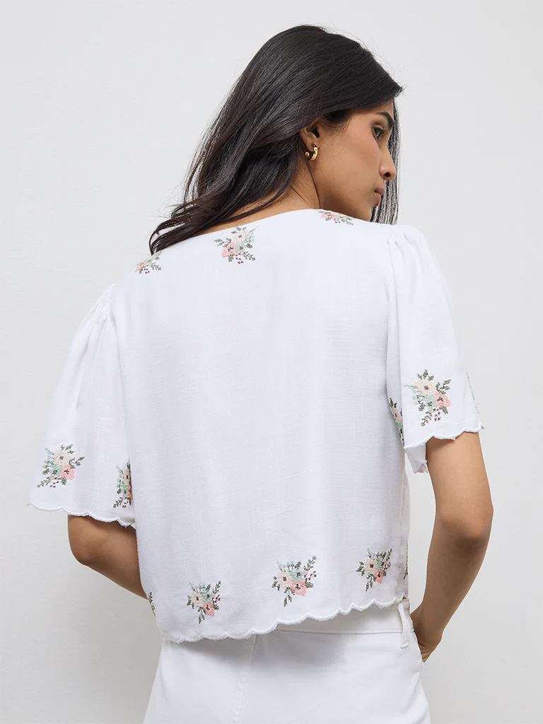 LOV White Floral Embroidered Top - Image 4