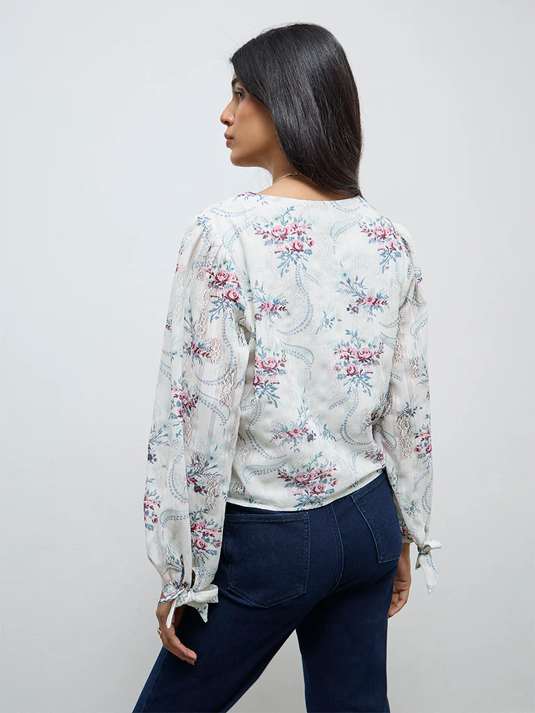 LOV White Floral Pattern Cotton-Blend Top - Image 4