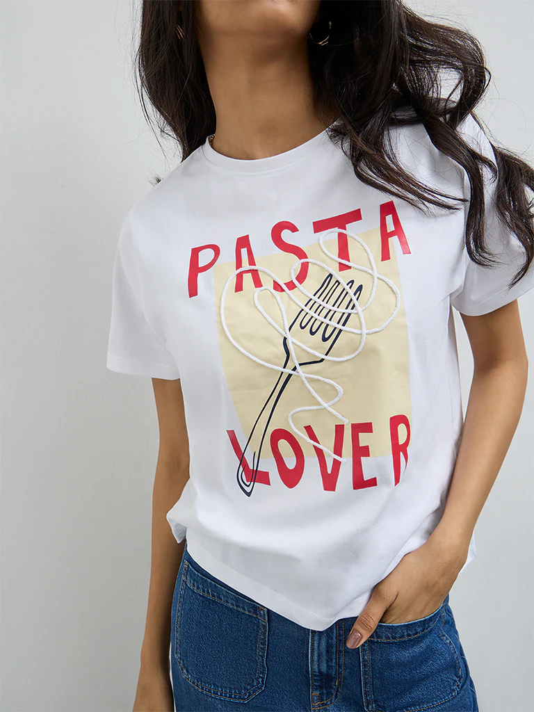 LOV White Graphic Printed Cotton T-Shirt - Image 3
