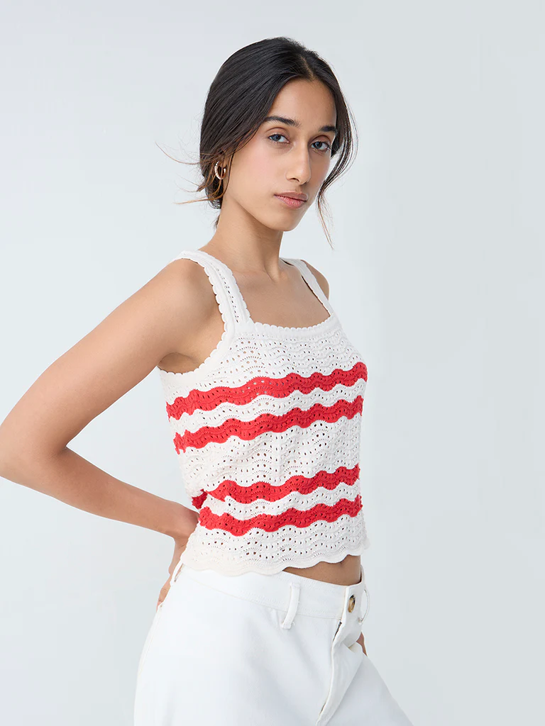 LOV White Knit-Textured Cotton-Blend Top - Image 2