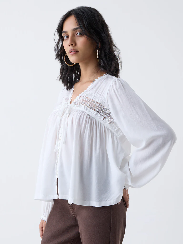 LOV White Lace-Detailed Blouse-Online Exclusive