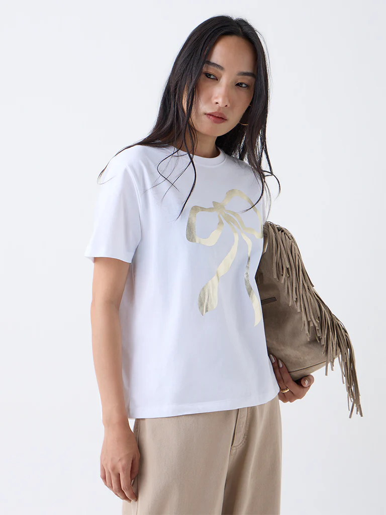 LOV White Printed Cotton T-Shirt - Image 2