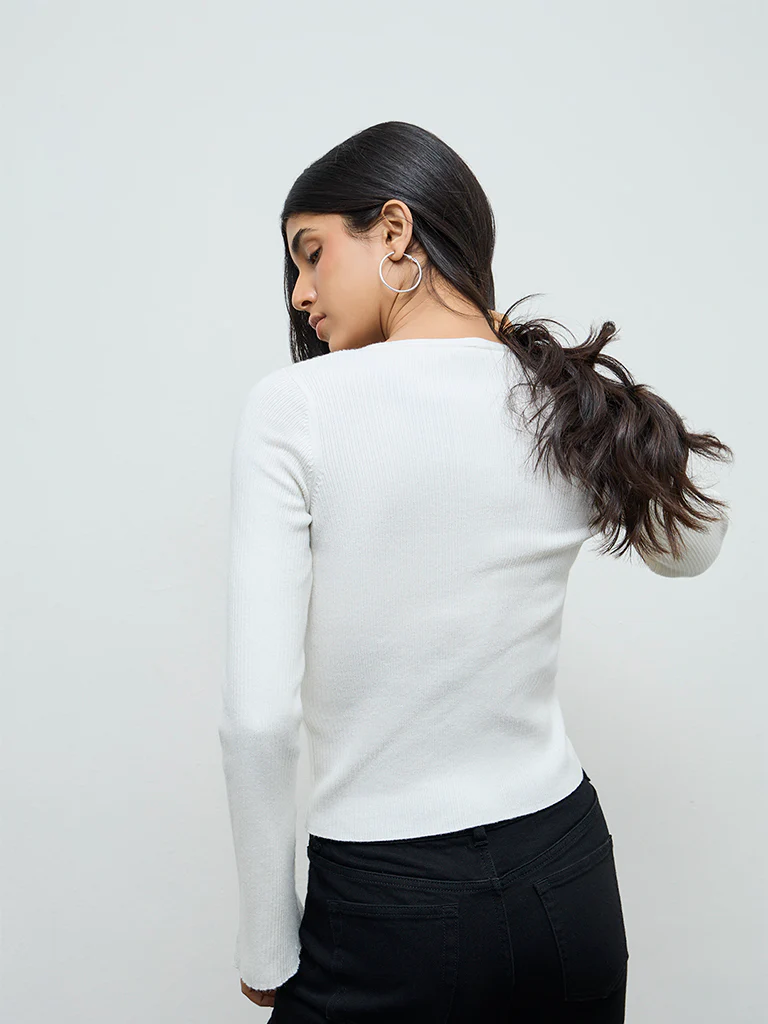 LOV White Ribbed-Textured Top - Image 4