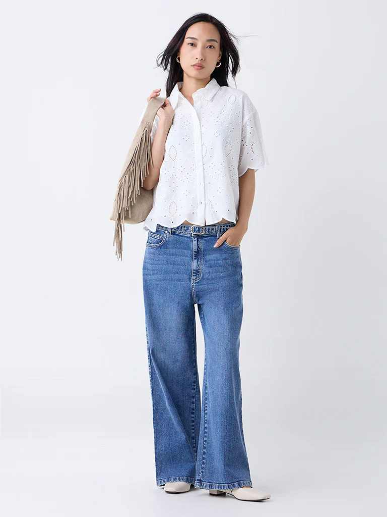LOV White Schiffli Embroidered Cotton Shirt - Image 2