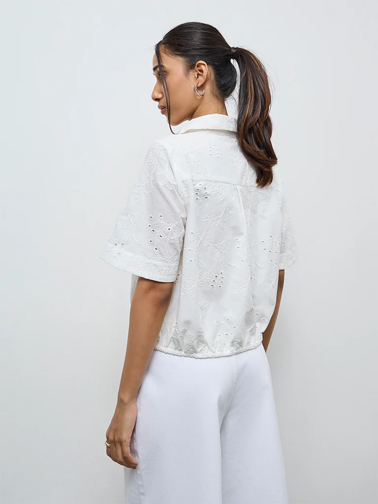 LOV White Schiffli Embroidered Cotton Shirt - Image 4