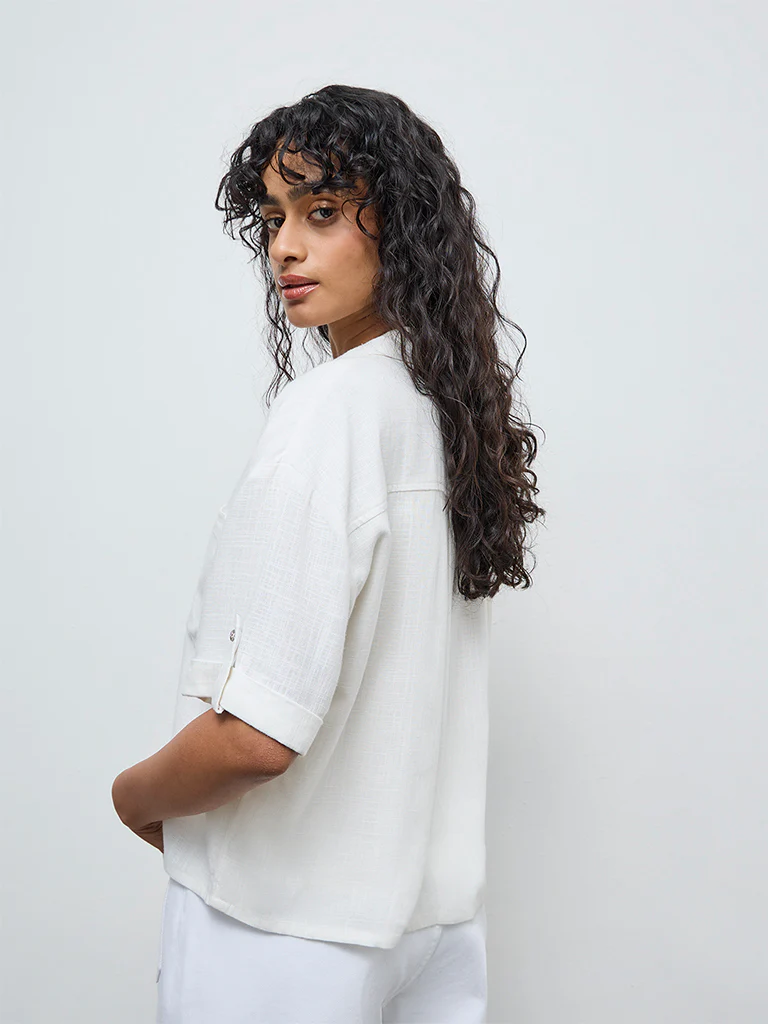 LOV White Solid Linen-Blend Shirt - Image 4