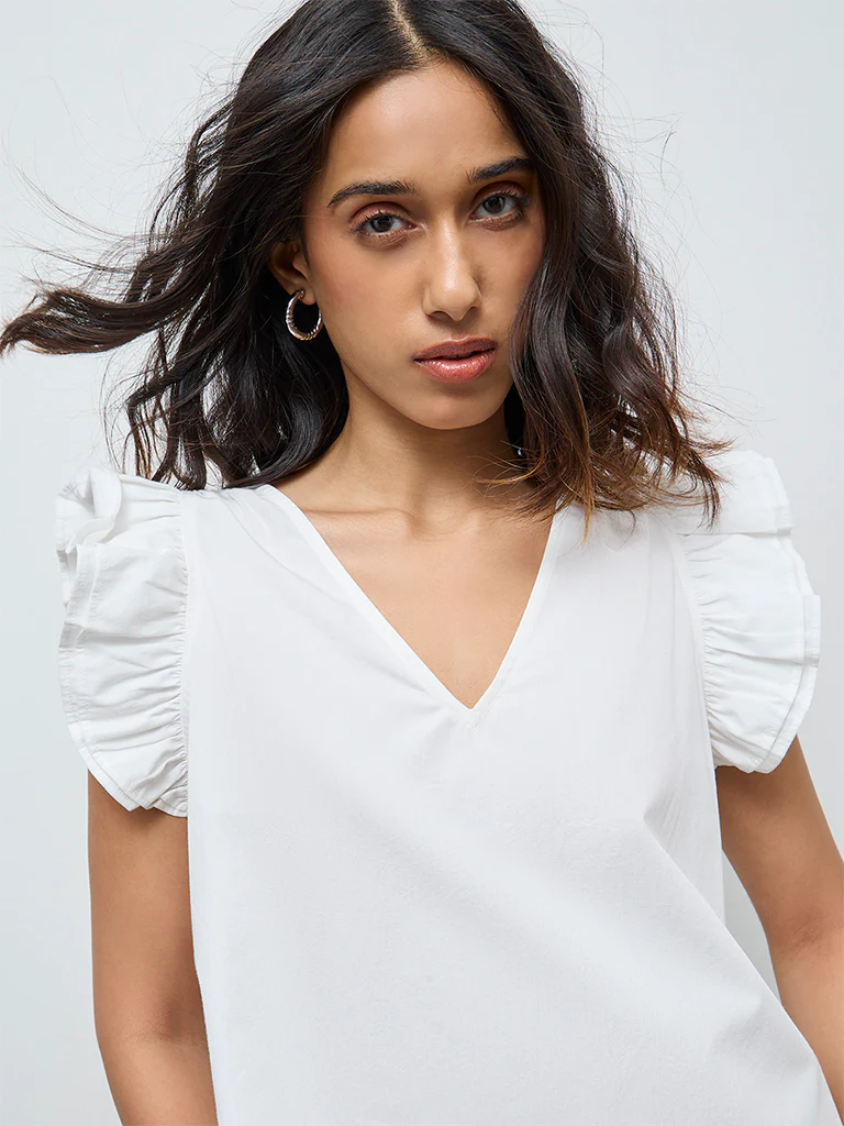 LOV White Solid Cotton Top - Image 3
