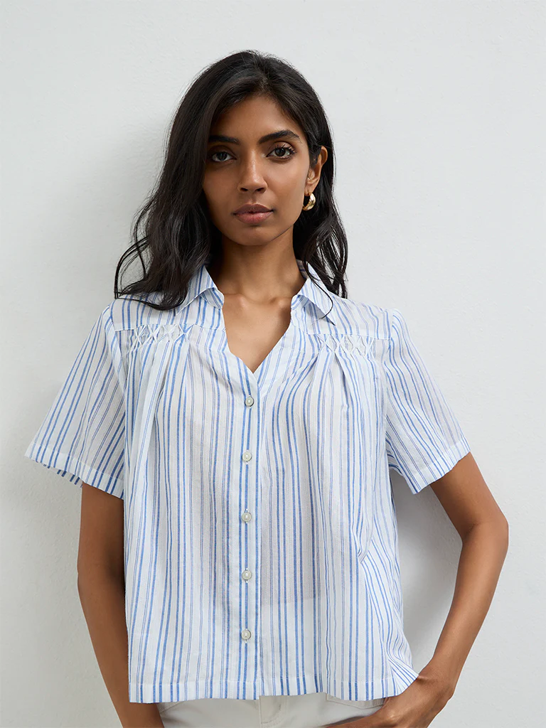 LOV White Striped Cotton Blouse