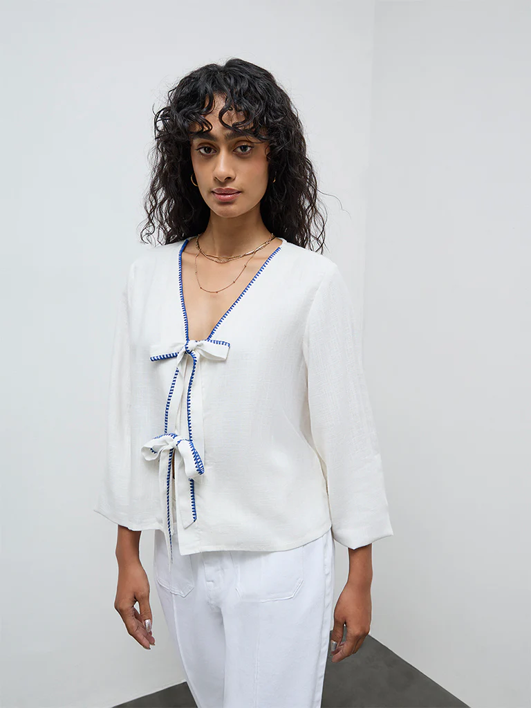 LOV White Tie-Up Detailed Blouse - Image 2