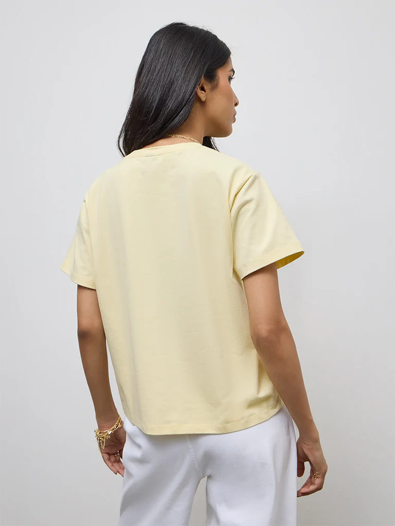 LOV Yellow Floral Applique Cotton-Blend T-Shirt - Image 4