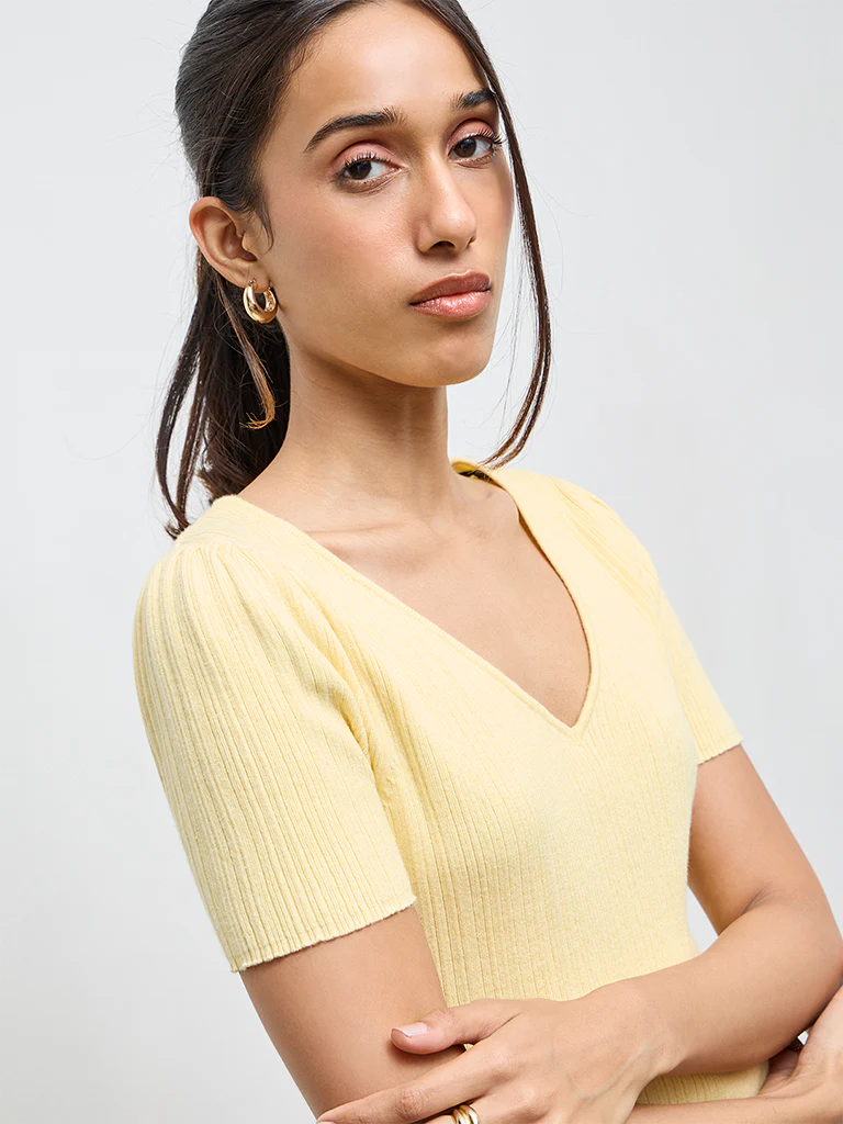 LOV Yellow Ribbed-Textured Top - Image 3