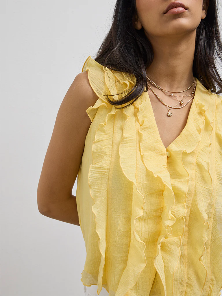 LOV Yellow Ruffle-Detailed Top - Image 3