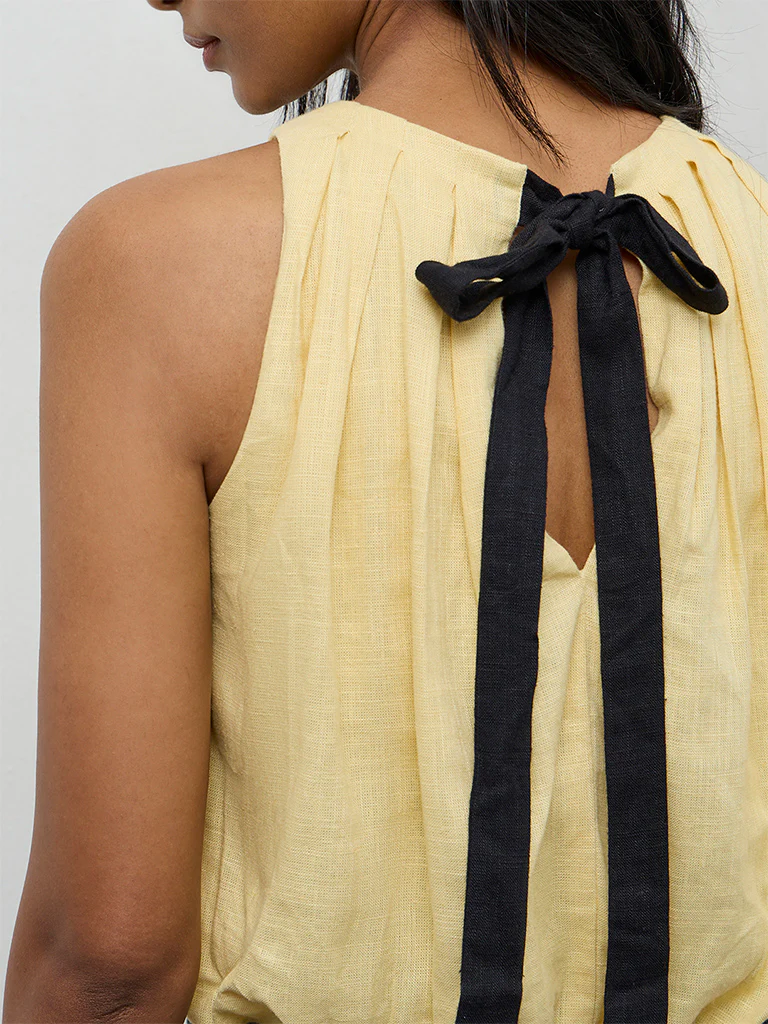LOV Yellow Solid Linen-Blend Top - Image 3