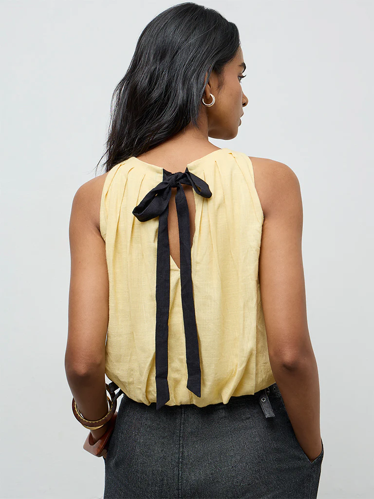 LOV Yellow Solid Linen-Blend Top - Image 4