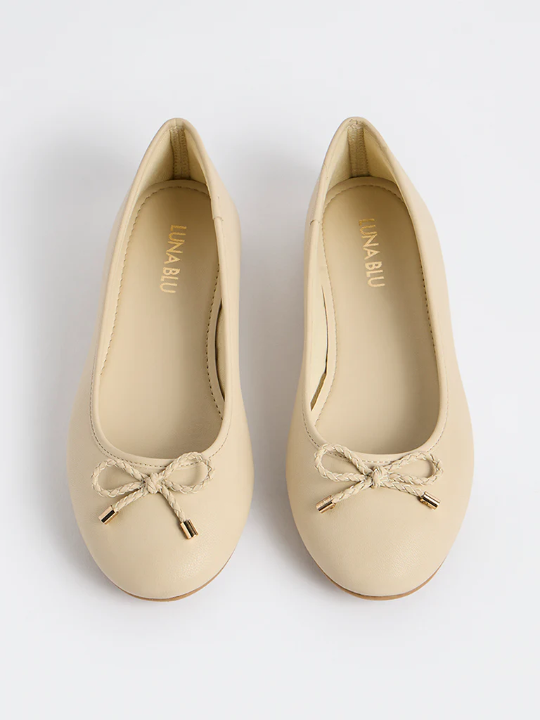 LUNA BLU Beige Bow Detailed Ballerinas - Image 3