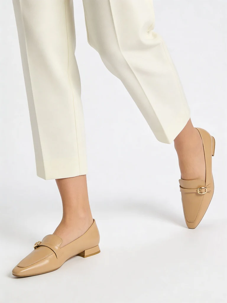 LUNA BLU Beige Buckle-Detailed Loafers