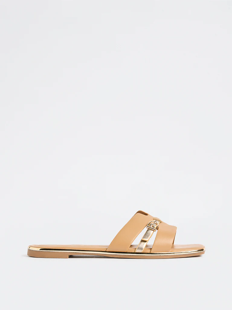 LUNA BLU Beige Buckle-Detailed Slides - Image 2