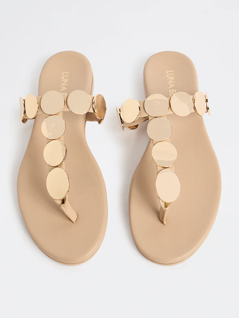 LUNA BLU Beige Embellished Thong-Strap Sandals - Image 2