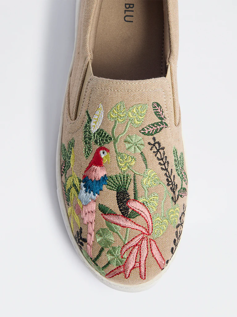 LUNA BLU Beige Embroidered Loafers - Image 4