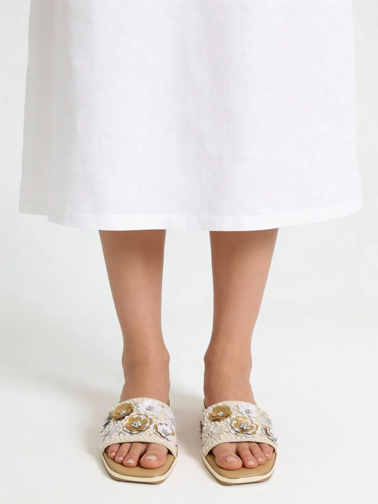 LUNA BLU Beige Floral Embellished Slides