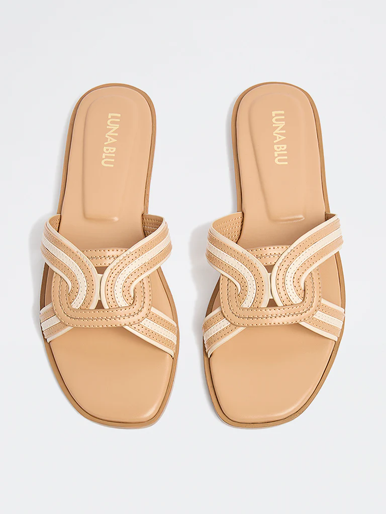 LUNA BLU Beige Interwoven Slides - Image 2