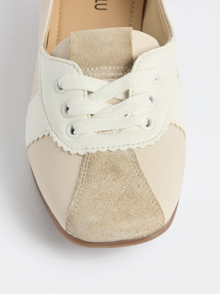 LUNA BLU Beige Lace-up Ballerinas - Image 4