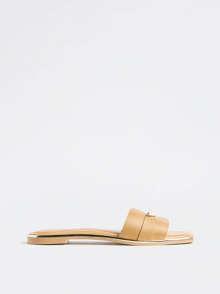 LUNA BLU Beige Metal-Detail Slides - Image 2