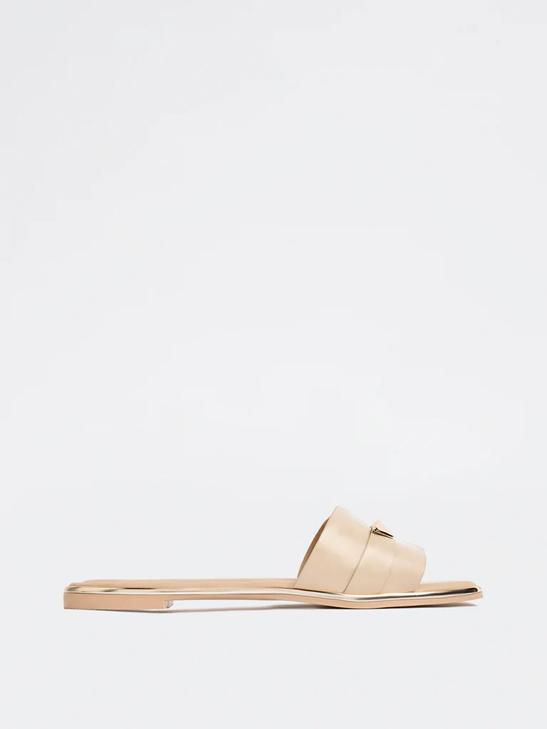 LUNA BLU Beige Metallic Detailed Slides