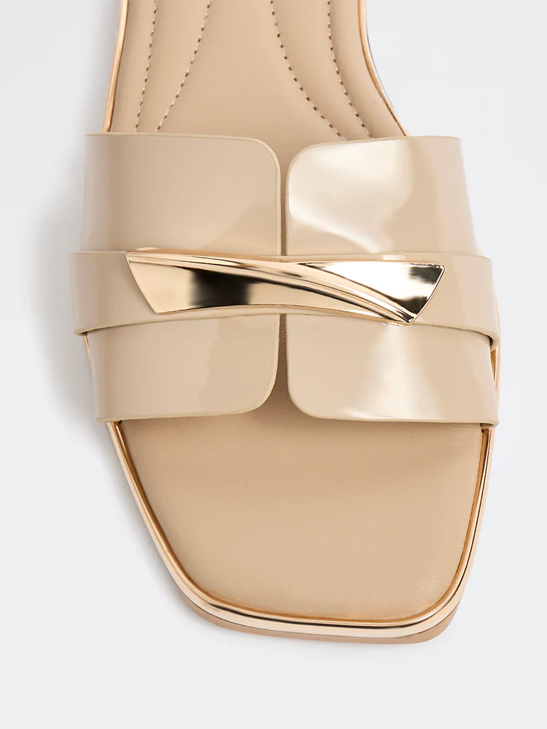 LUNA BLU Beige Metallic Detailed Slides - Image 3