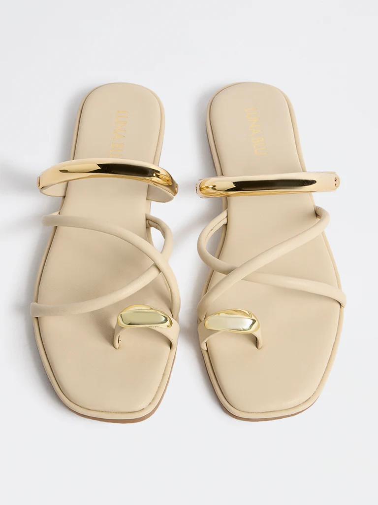 LUNA BLU Beige Metallic-Strap Toe-Ring Sandals - Image 3