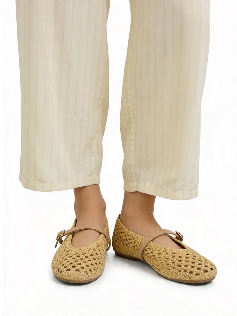 LUNA BLU Beige Natural Raffia Flat Ballerina - Image 2