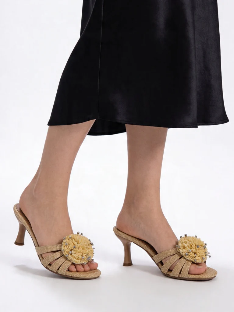 LUNA BLU Beige Raffia Flower Heel Sandals - Image 2