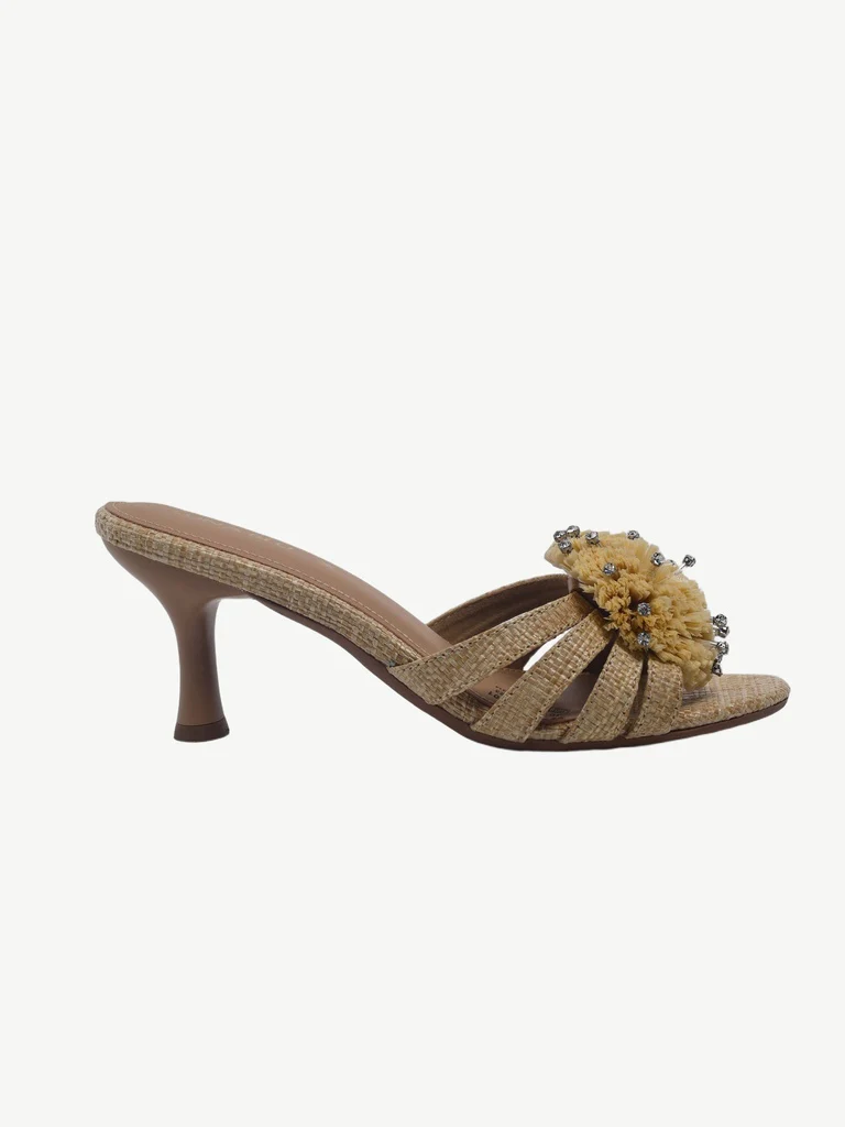 LUNA BLU Beige Raffia Flower Heel Sandals - Image 4