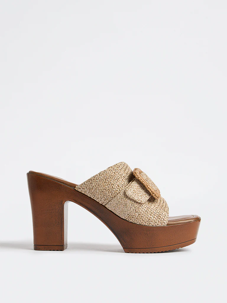 LUNA BLU Beige Raffia Platform-Heel Sandals - Image 2