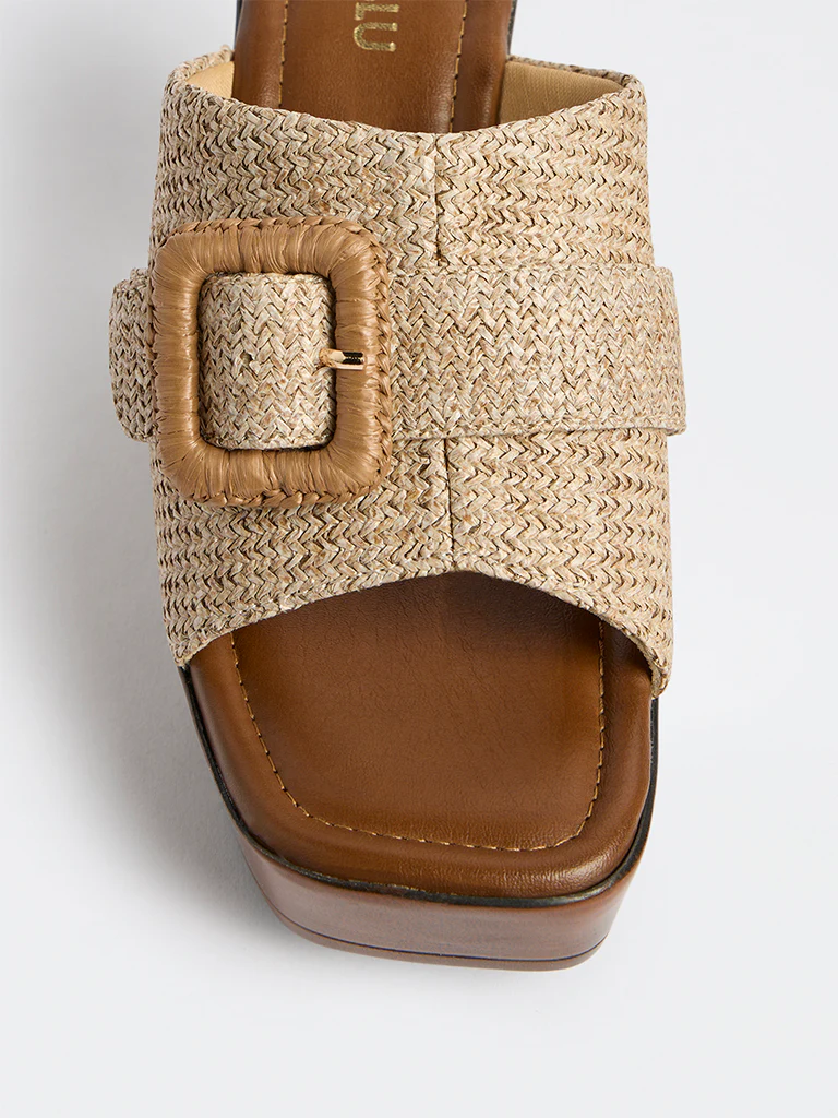 LUNA BLU Beige Raffia Platform-Heel Sandals - Image 4