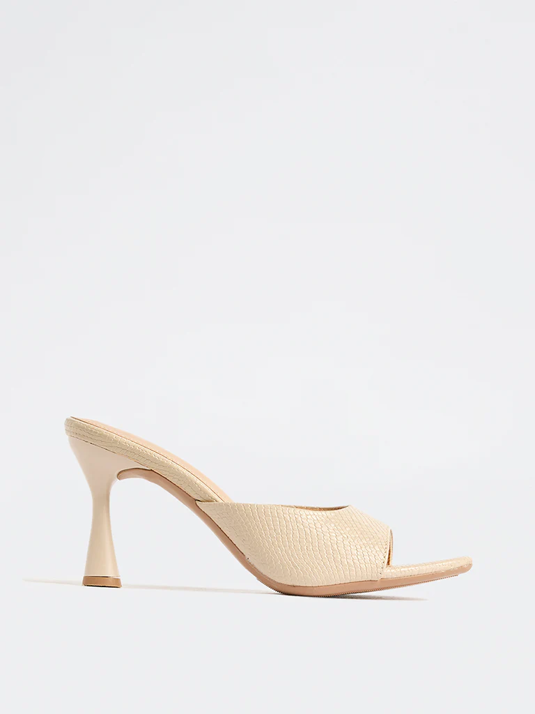 LUNA BLU Beige Reptile-Textured Flared-Heel sandals - Image 3